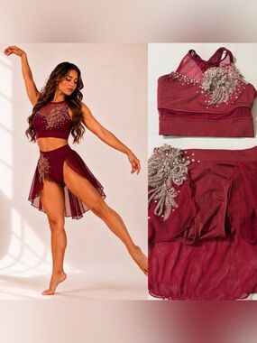 The Line up solo dance costume 2 piece burgundy lyrical contemporary child 8